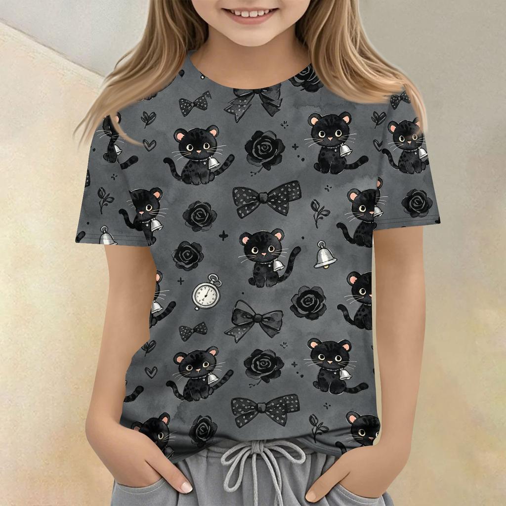 Kids Animal Print Crew Neck Short Sleeve Casual Loose Fit T Shirt Top Soft Comfortable Fabric Suitable for Everyday Wear
