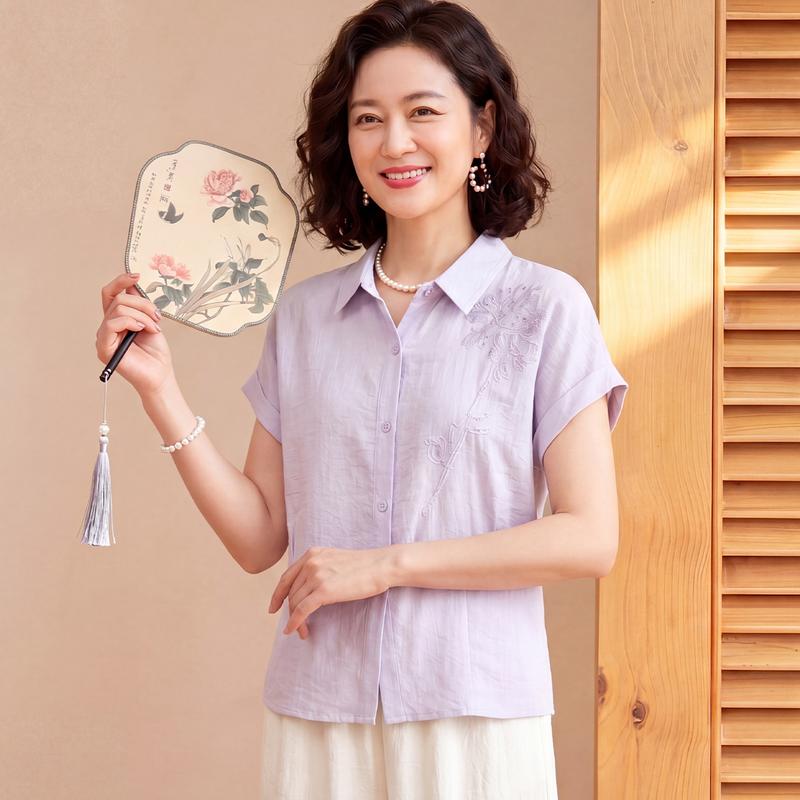 Elegant Embroidered Short Sleeve Shirt