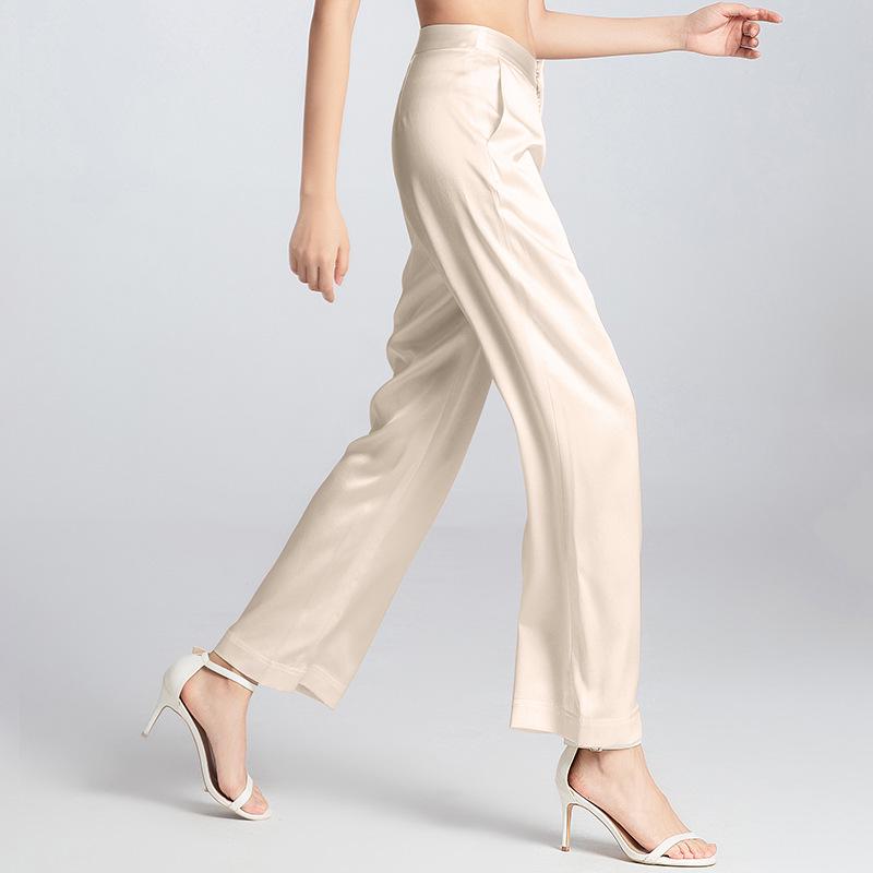 2025 Women's Mulberry Silk Wide-Leg Pants: Loose, White, Straight, Large Size, Casual Spring/Summer Wear