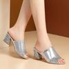 Plus Size 43 Women's Slippers 2024 New Summer Fashion Sequin Cool Slippers Outer Wear Women's Thick Heel Slippers Ladies Sandals