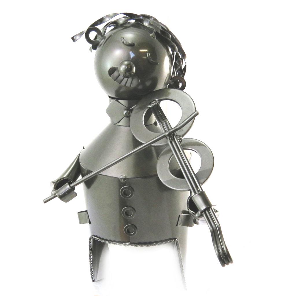 Les Trésors De Lily [N5490] - Bottle Holder 'Metal Sculpture' Violinist - 27. 5x9 Cm