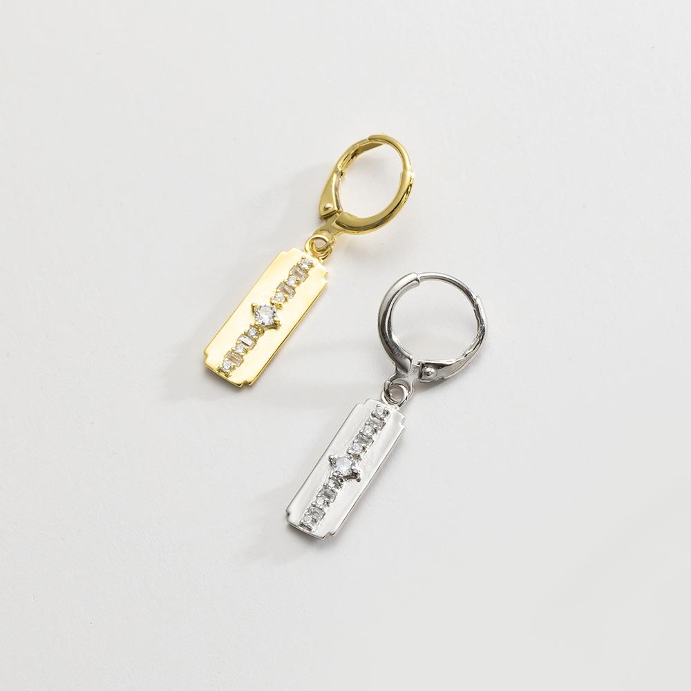 ANDYWEN 100% Srebro Próby 925 Złoto Kwadratowy Kolczyk Wiszący Pojedynczy Cyrkon CZ Przekłucie Pendiente Luksusowa Drobna Biżuteria