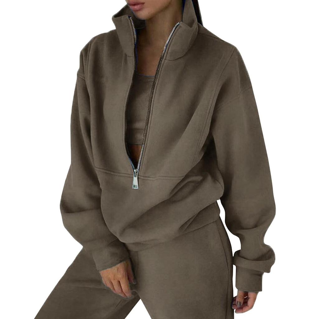 Women 2 Piece Outfits Sweatsuit Set Half Zip Long Sleeve Oversized Sweatshirt And Pencil Pants Wide Leg Sweatpant Set Tracksuit