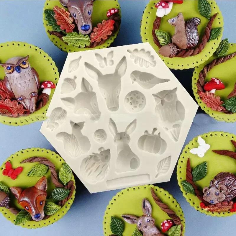 Animal Silicone Molds Rabbit Owl Pumpkin Shaped Fondant Cake Mold Backware Baking Cooking Tools Sugar Cookie Jelly Pudding Decor