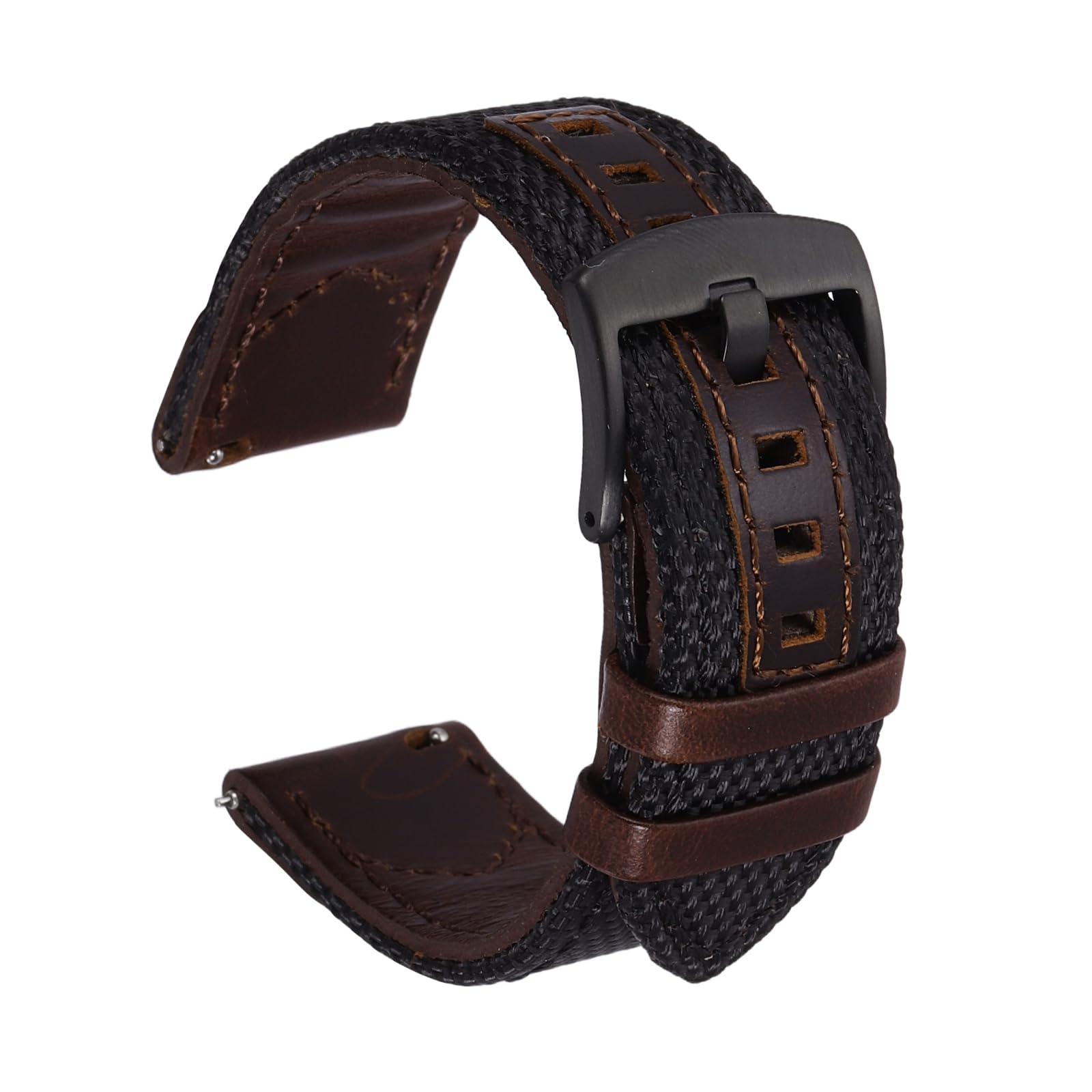 

[uxcell] Nylon & Genuine Leather Quick-Release 22mm Watch Band, Replacement Strap for Men and Women, Black-Coffee