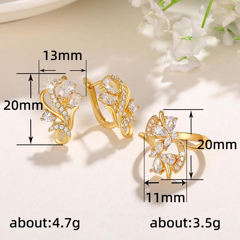 Set Manșetă de Ureche Florală Luxoasă Cao Shi - Stil Elegant și Strălucitor pentru Femei Sociale