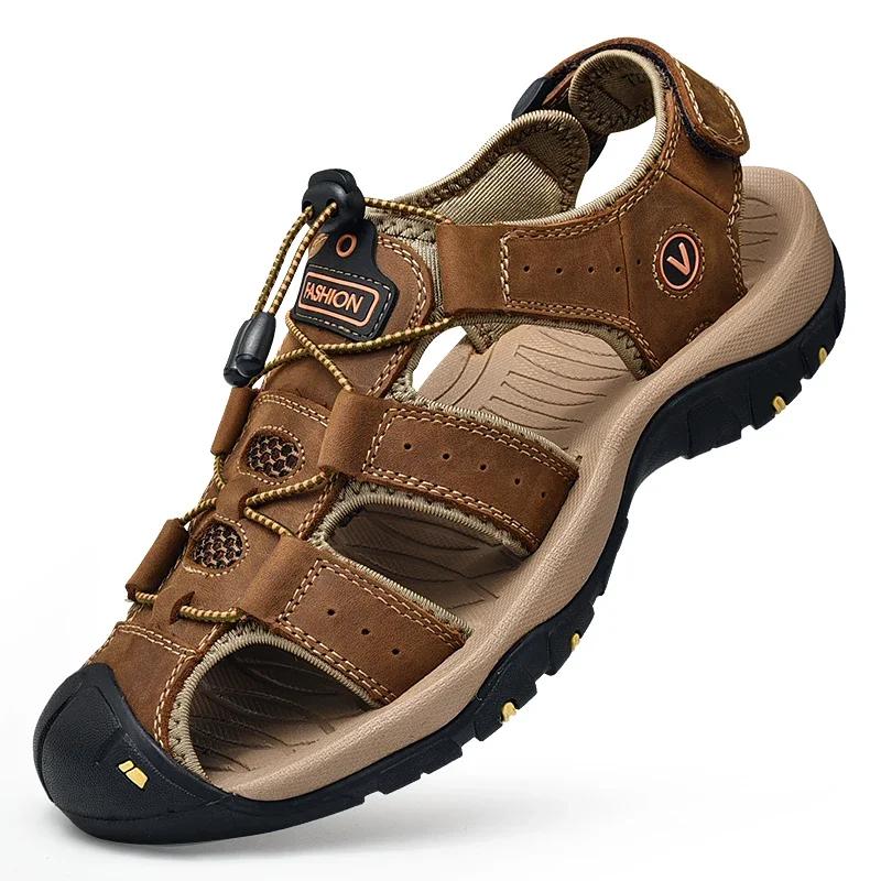 Summer Men Sandals Genuine Leather Men Casual Shoes Outdoor Men Leather Sandals for Men Beach Shoes Roman Shoes Plus Size 38-48