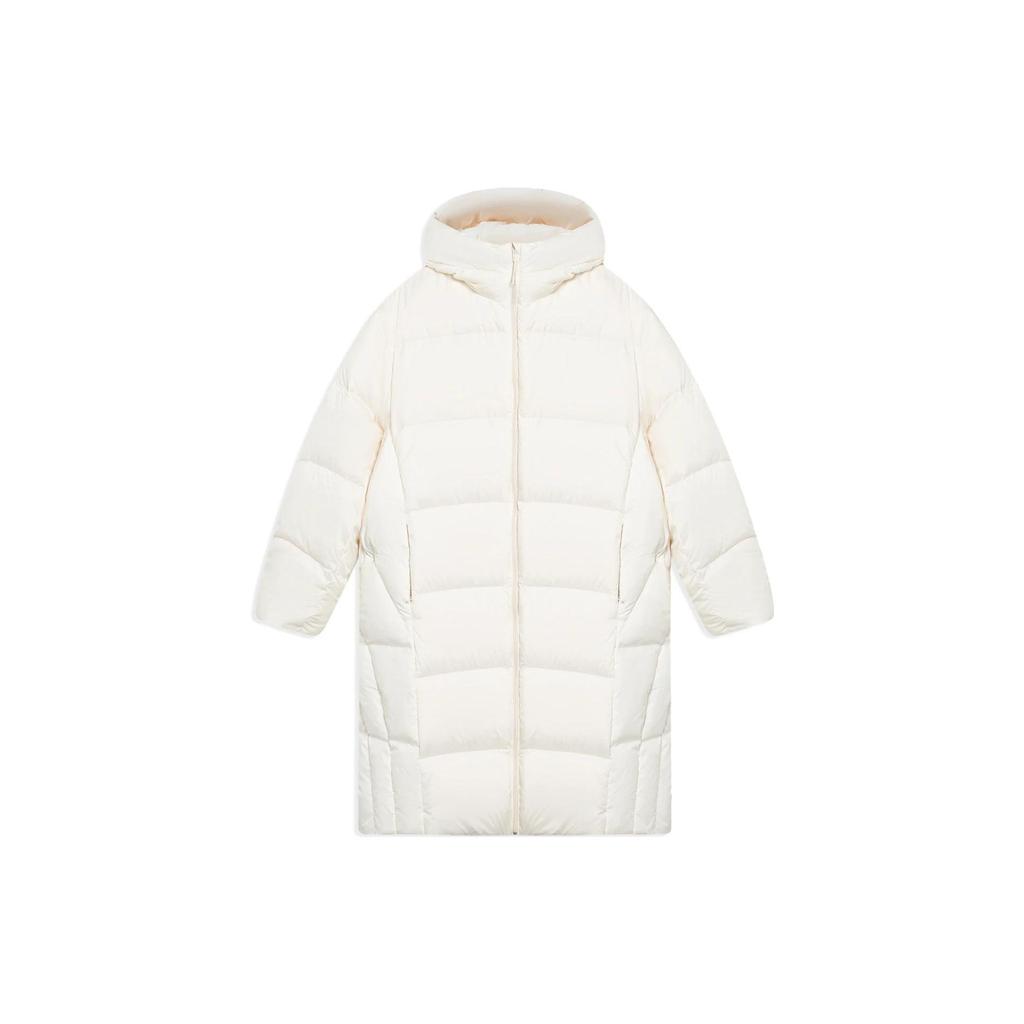 Li Ning Sports Lifestyle Series Solid Color Zipper Hooded Loose Long Duck Down Jacket Women Outerwear AYMS404-1