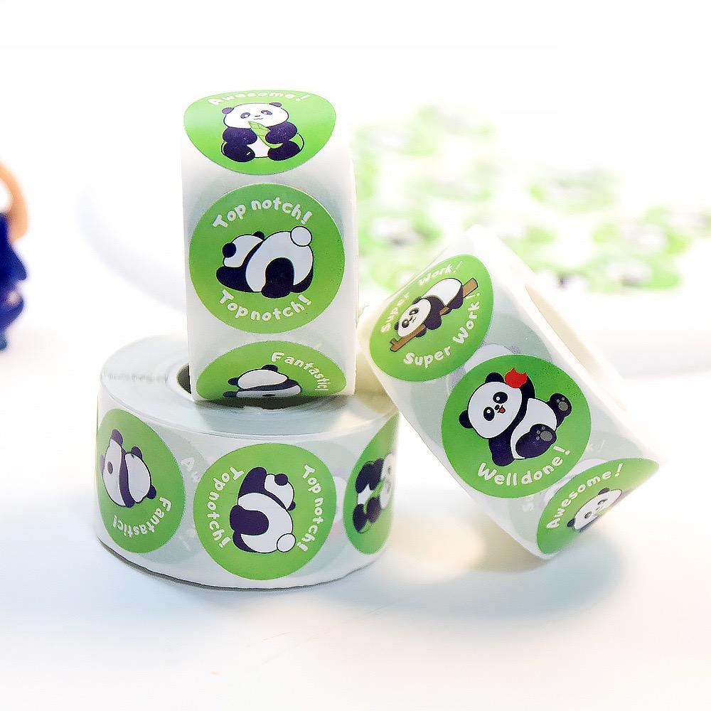 500 Stück/Rolle Cartoon Panda Emoticon Etikettenaufkleber, Ermutigungsaufkleber für Schüler, Lehrer Niedliche Motivationsaufkleber
