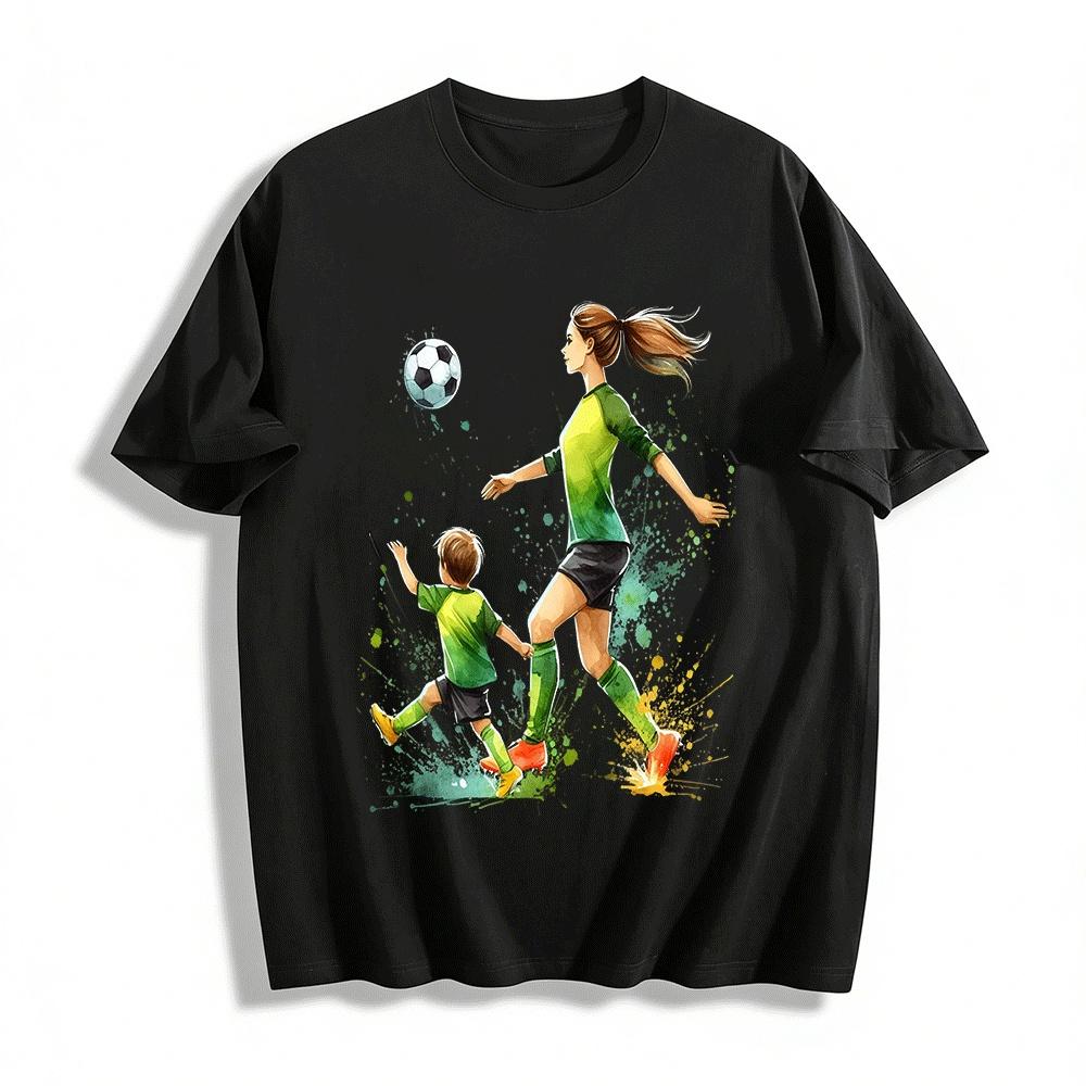 Parent-child Soccer Time Gradient Green Print Casual T-shirt Pure cotton T-shirt XXS