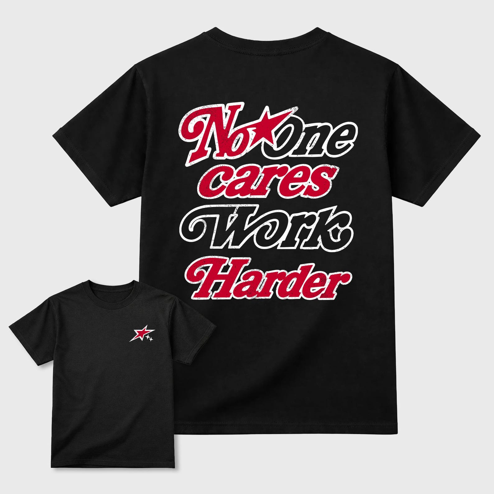 No One Cares Work Harder graphic tee. Streetwear Brand Graphic T-Shirt. AJ1 Low OG Banned M