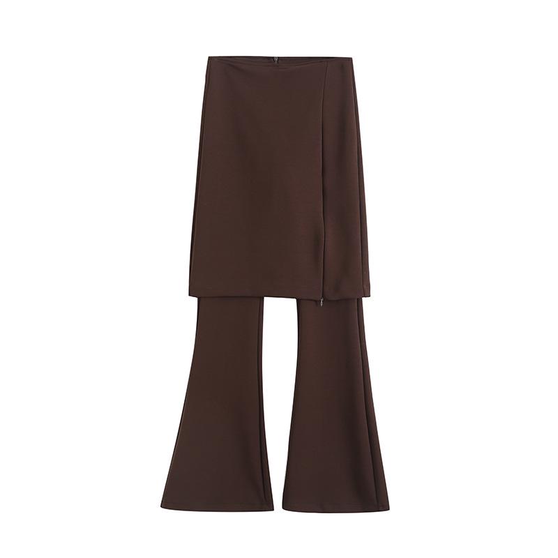 Spicy Girl Autumn 2023 Merlot Knit Slit Culottes: Women's Slimming Fake Two-Piece Elastic Micro Flare Pants
