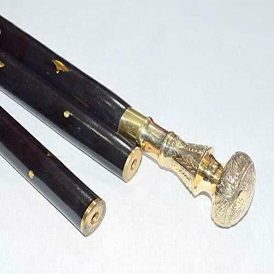 Baston Stil Antic Victorian Vintage de Designer cu Mâner din Alamă, Baston de Mers din Lemn