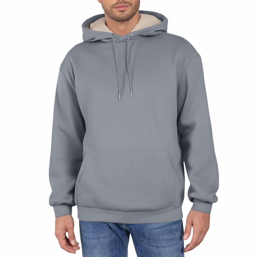 Men's Fall Winter Casual Warm Fleece Hoodie Pullover Lined Hooded Sweatshirt With Pocket