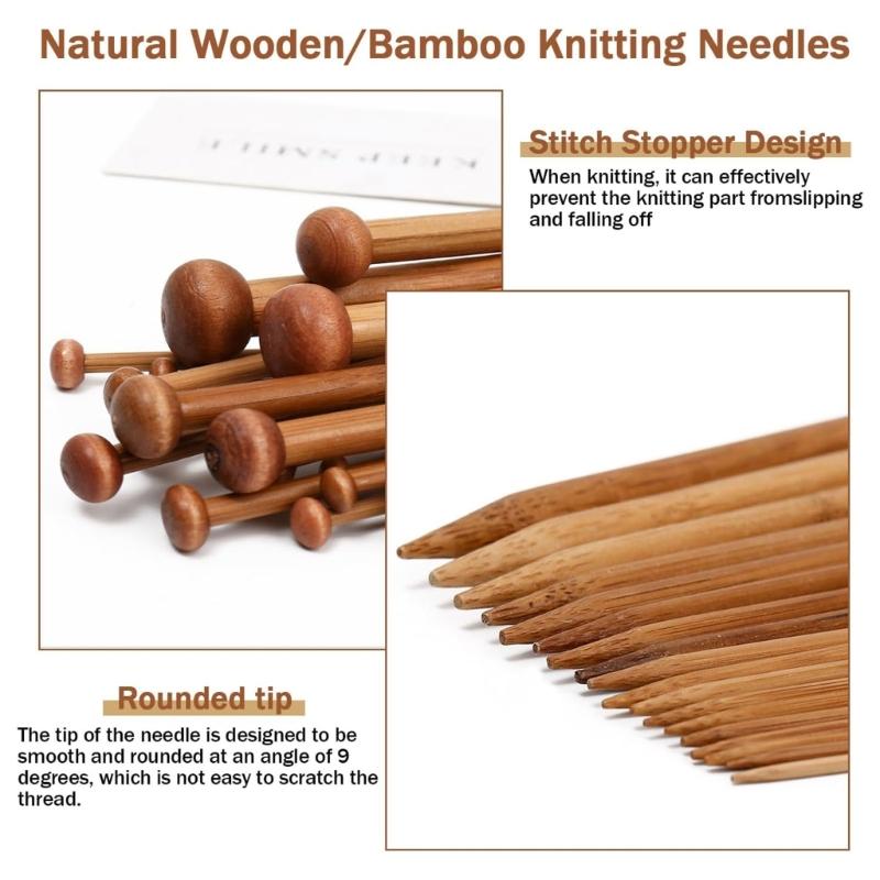 7 Pair Bamboos Knitting Needle Set 4mm To 10mm Smooth Wood Needle for Crochet and Craft Projects