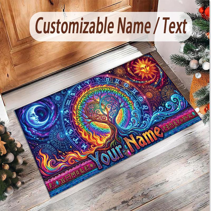 Tree of Life Theme Soft Crystal Velvet Rug Custom Name & Text Print Non Slip Floor Rug for Bedroom Living Room