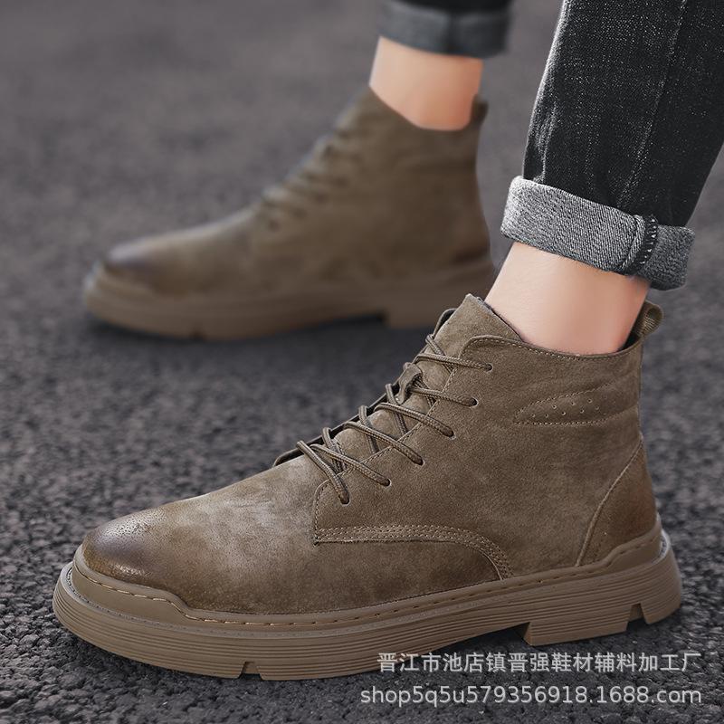 Winter Velvet and Cotton Casual Leather Shoes Men's New Tooling Trendy Shoes Fashionable Versatile Martin Boots