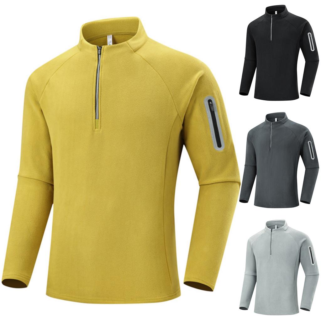 Men's Casual Fleece Semi-zipper Stand-up Collar Fleece Jacket, Men's Sporty Slim-fit Pullover Hoodie