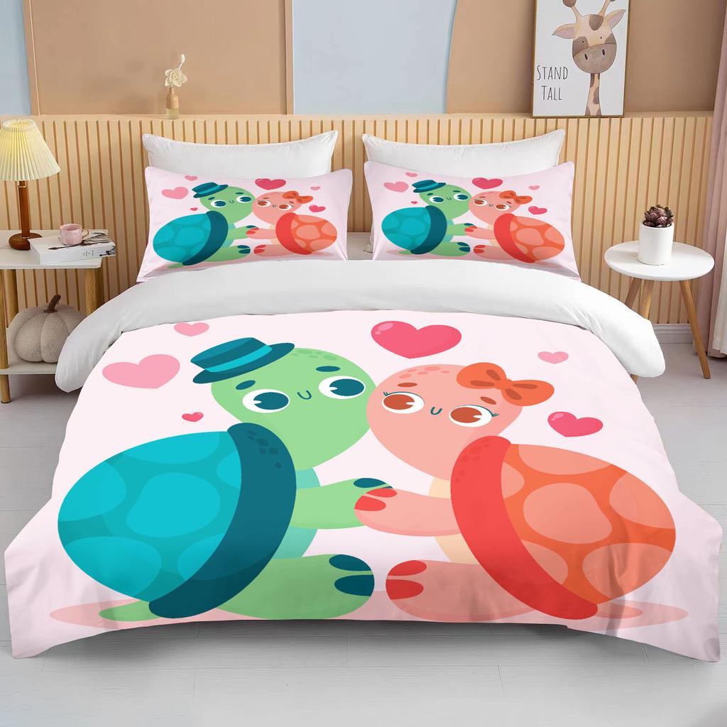 Niedliches Cartoon-Tierpaar Doppelbett-Bettdeckenset Bett Europäisches Bettwäscheset Heimtextilien Luxus-Kissenbezug Schlafzimmer-Bettwäscheset