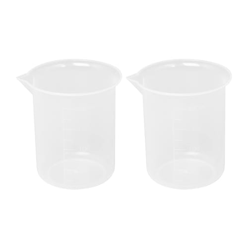 Wresetly Kitchen Lab Visual Beaker, Clear Plastic Measuring Cup Thickener, 200mL Jug with Cap, Pack of 2