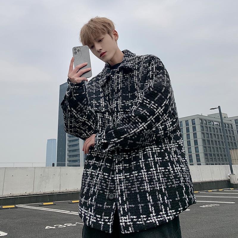 

Весна и Осень Новинка Гонконгский Стиль Ретро Маленький Аромат Свободный Повседневный Универсальный Отложной Воротник Длинный Рукав Мужская Куртка Хулигана Куртка 2XL