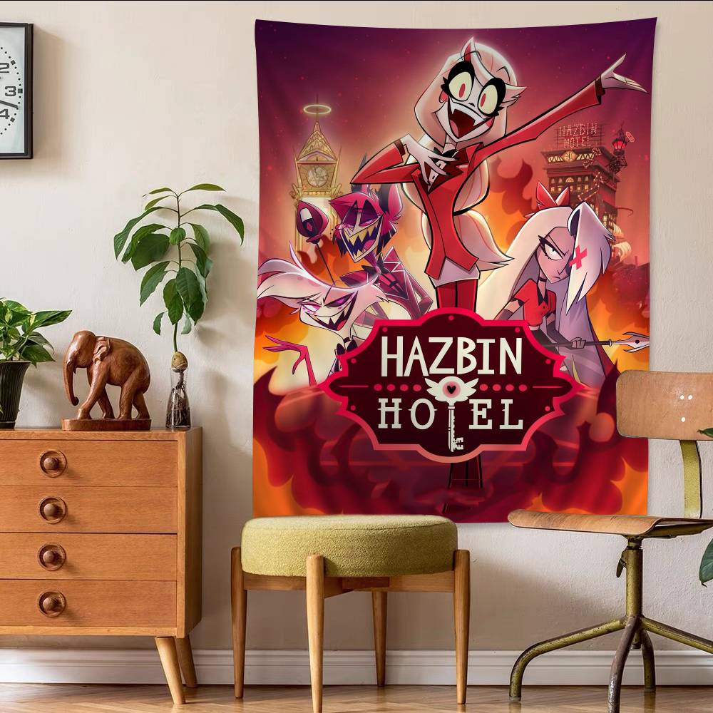HHazbin HHotel Anime Character Alastor Cartoon Tapestry Hippie Flower Wall Carpets Dorm Decor Art Home Decor