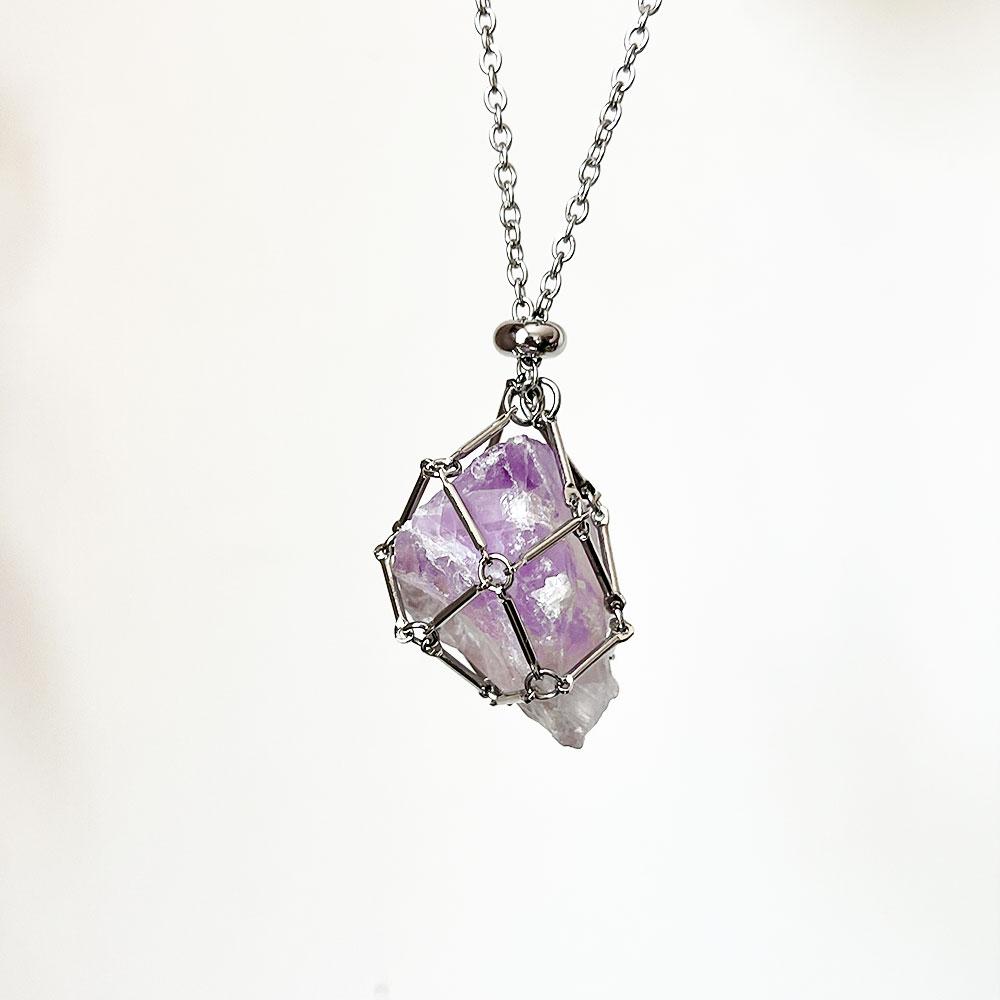 Raw Crystal Holder Necklace Cage for Stones DIY Adjustable Natural Gemstone Pendant Necklace Jewelry Colorful 2-4cm