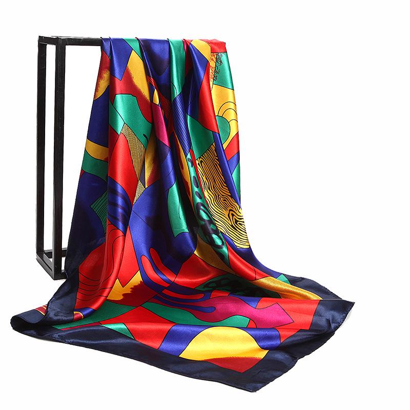 Luxury Women Silk Scarf Square Bandana Design Brand Headband Female Satin Hijab Large Shawl Wrap Lady Kerchief Chain Print New
