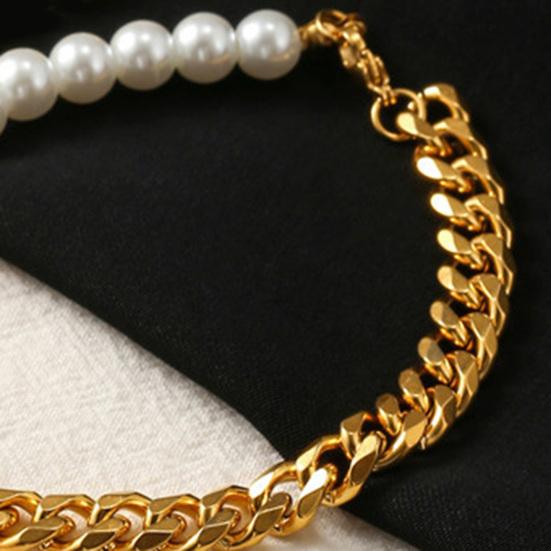 Herrenarmband Schlichtes Aussehen Hip-Hop-Schmuck Imitationsperle Kubanische Kette Spleißarmreif für