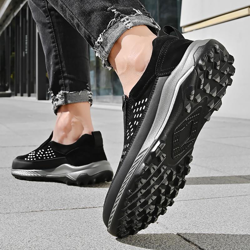 Men Breathable Casual Shoes Outdoor Plus Size Fashion Sneakers Lace-up Split Leather Comfortable Walking Sport Shoes