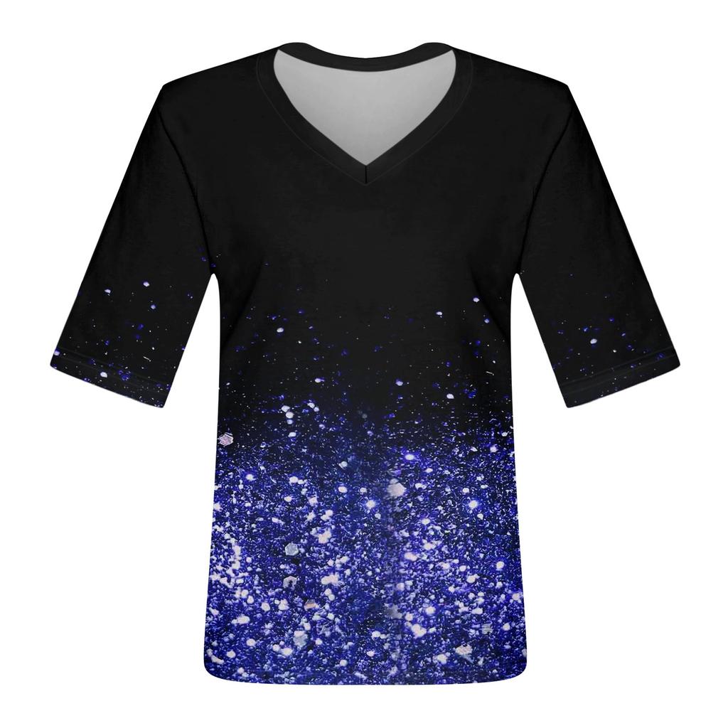 Γυναικεία μπλουζάκια με V λαιμόκοψη Μπλούζες με μισό μανίκι εμπριμέ casual καλοκαιρινά μπλουζάκια μπλουζάκια