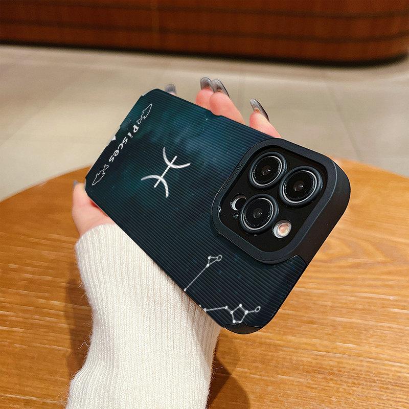 Vertical Leather Shell Pisces Printed Patterned Shockproof Soft Silicone Case with Camera Lens Full Protection for IPhone Samsung