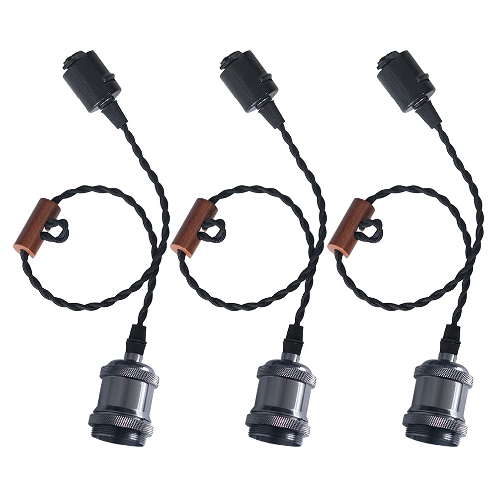 

Okuchodo 3-Light Pendant Light for Duct Rails, 60cm Cord with Adjustable Length, E26 Socket, Itigrail, LED Compatible, E26 Base, Bare Bulb Lighting,