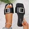 Fashion Women's Flat Slippers Summer Leather Square Toe Women Flats Flip Flops Designer Ladies Slides Sandals Women Shoes Luxury Sandals