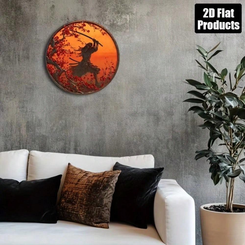 Vintage Japanese Samurai Round Metal Wall Art Rustic Sign For Home Bar Cafe Office Decor Fall Halloween Christmas Gift