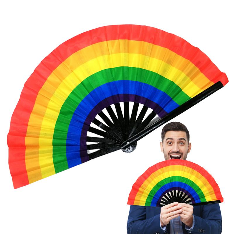 Rainbow Fan Rainbow Rave Hand Fan Rainbow Hand Held Folding Fan Chinese and Japanese Handheld Fan Dancing Fan Fold Hand Fan