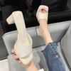 Fashion Summer New Women's Solid Color Candy Color Thick Heel Square Head Open Toe Sandals