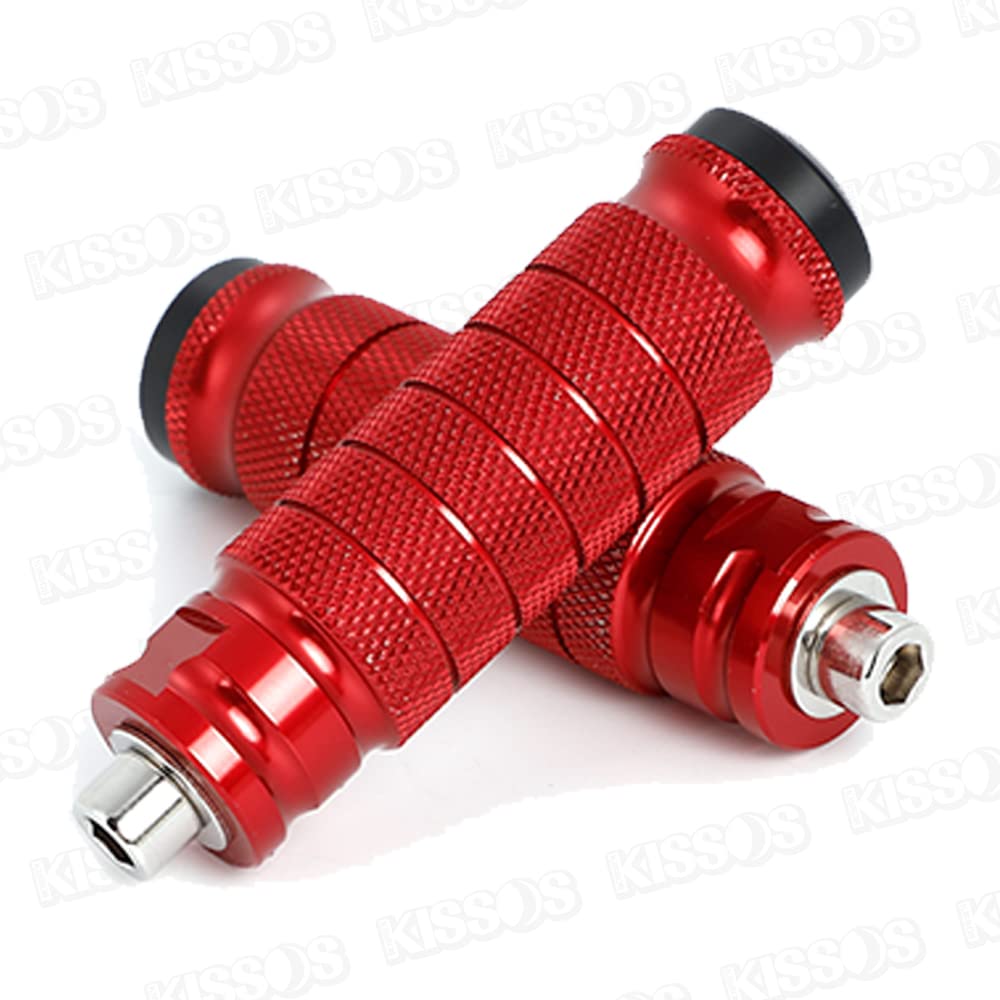 Motorcycle Footpegs, Step Bars, Tandem Steps, Pedals, Knurled CNC Aluminum, Universal Fit, Left and Right Set (Red)
