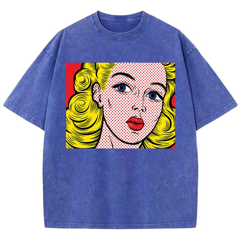 Blonde Girl Printing Women Washed Shrot Clothes Casual Fashion Tshirts Street Breathable Comfy Tee Tops Cool T Shirts