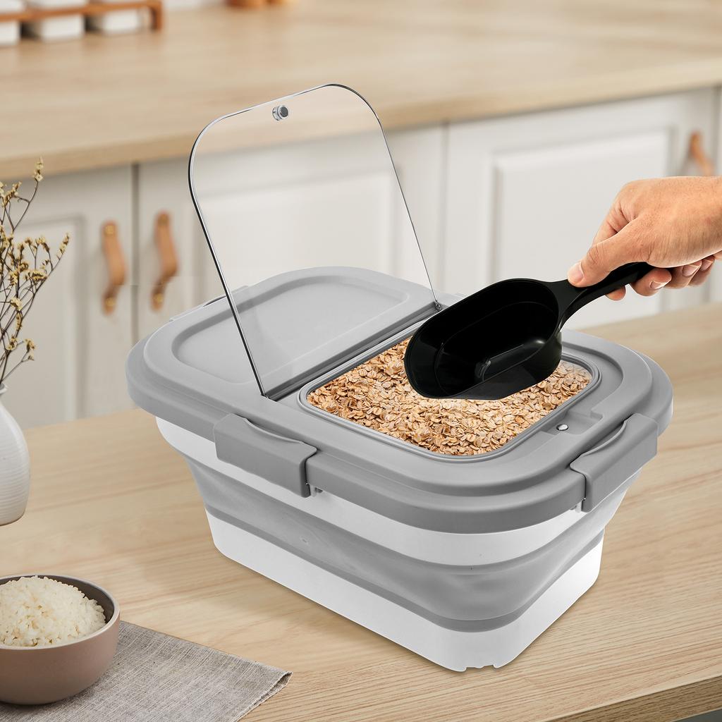 Faltbarer Katzen-Hunde-Futteraufbewahrungsbehälter Luftdichte Tierfuttertonne mit Rädern Messbecher und Schaufel für Mehl Müsli Reis Getreide