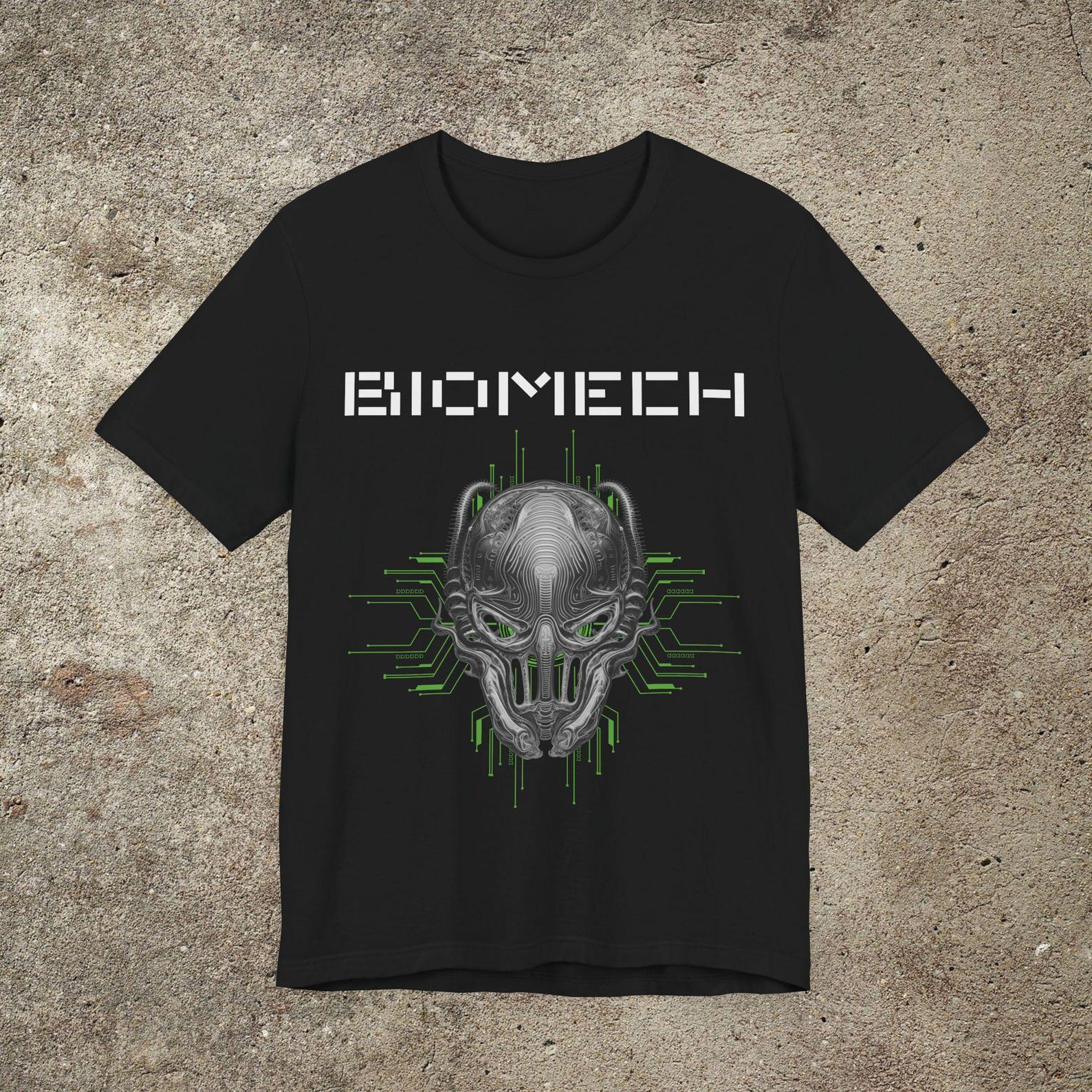 Biomechanoid Graphic Print T-Shirt, Cyborg Unisex Top, Futuristic Novelty Shirt M