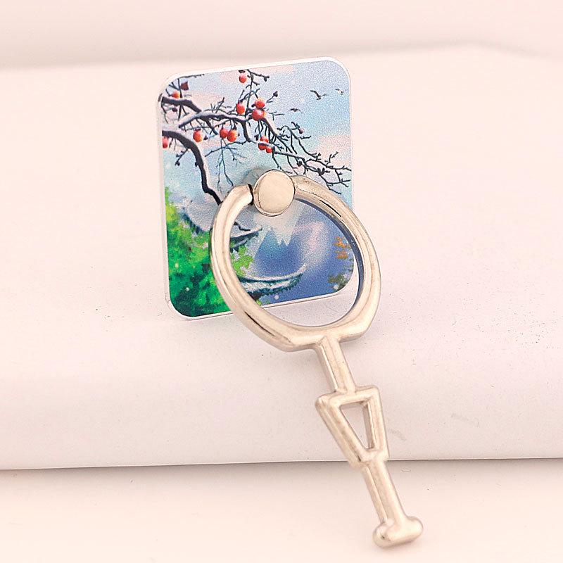 Creative Square Ring Buckle Phone Holder with Metal Adhesive - Women's Vertical Screen Design