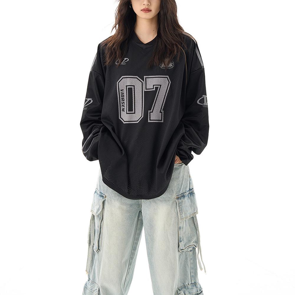 Unisex V-Neck Long-Sleeve Retro Jersey Top