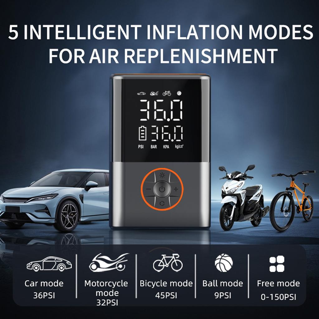 Tire Inflator Portable Compressor Cordless Bike With Digital Values Display, 150 PSI Car Tires With LED Lights For Cars, Motorcycles