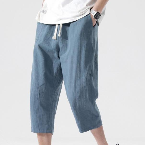 Summer Casual Pants Men's Wild Cotton and Linen Loose Linen Pants  Nine-point Straight Trousers
