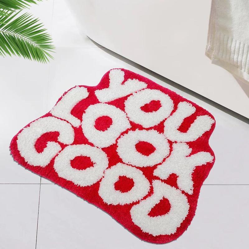 Fluffy Non-Slip Letter Pattern Area Rug Irregular Shape Soft Plush Floor Mat for Teen Bedroom Dorm Decor