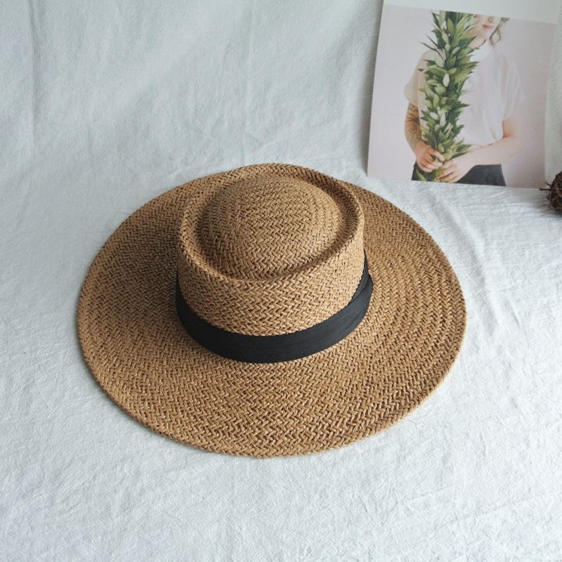 Französischer Retro Sommer Herren- und Damen Handgewebter Panama Flachgipfel Zylinder Beschattung Urlaub Strand Sonne Strohhut