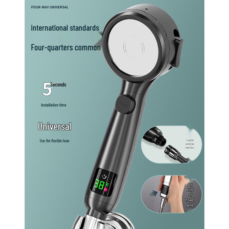 Four-Speed LED Display Temperature Control Shower Head with One-Key Stop Function
