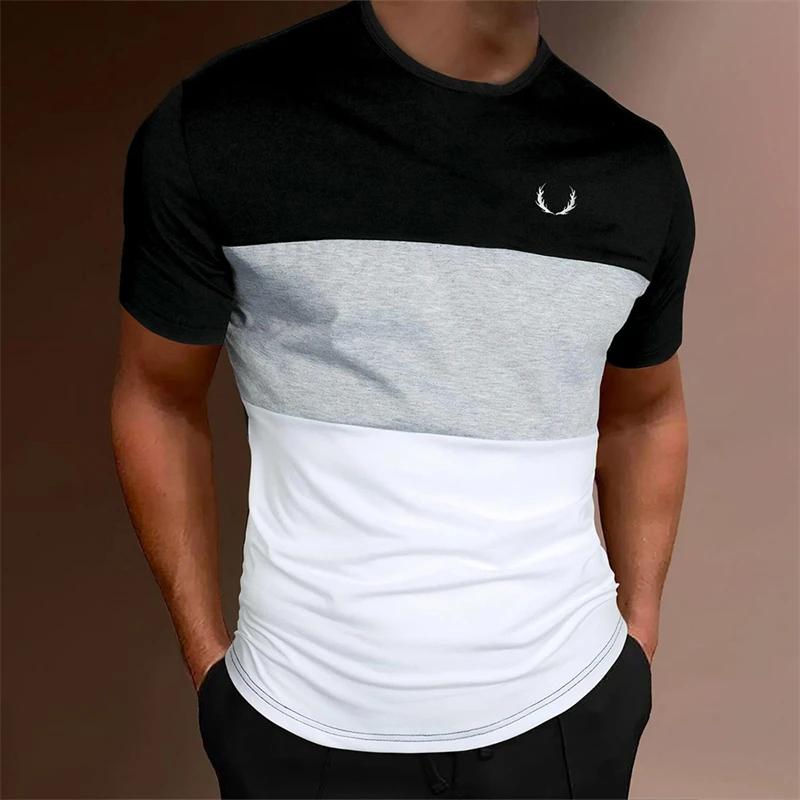 Simple Contrasting Colors T-Shirts Summer 3D Printed Short Sleeve Casual Loose Daily Wear Men's T-shirts