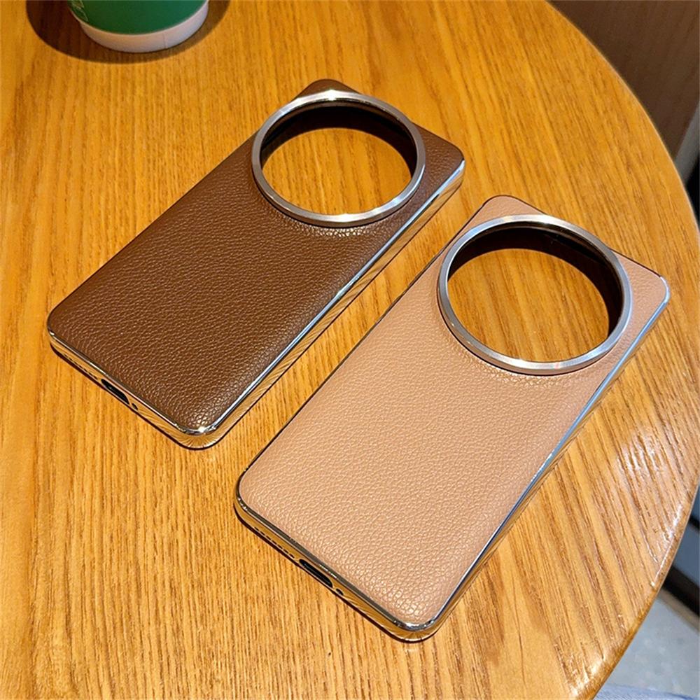 Für Xiaomi 15 Ultra Hülle Galvanisierter Rand Litschi-Textur Leder+PC Handyhülle